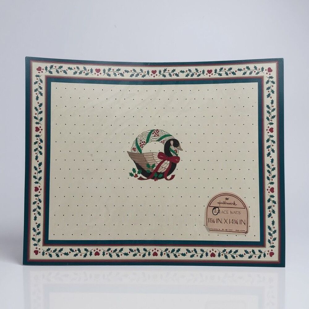 Hallmark NWT‎ VTG Placemats Christmas Goose Holly Berry Border Holiday Cottage